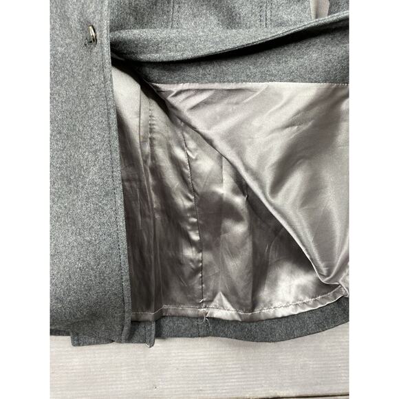 Kenneth Cole Coat Womens Sz 8 Gray Belted Wool Blend Trench Coat Satin Lined - Picture 8 of 15